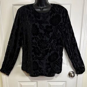 Vintage Dana Buchman Black Floral Burnt Velvet/Lined Bodice Blouse Sz 14